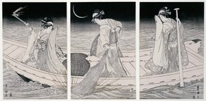 Three Women on a Boat Fishing by Lamplight by Utagawa Toyokuni
